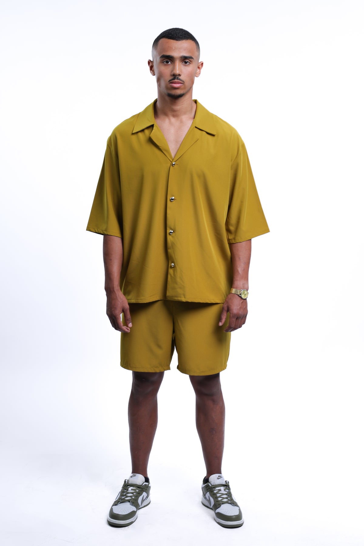 MEJAOUI Sahara Drip Button-Up Set – Mustard Gold