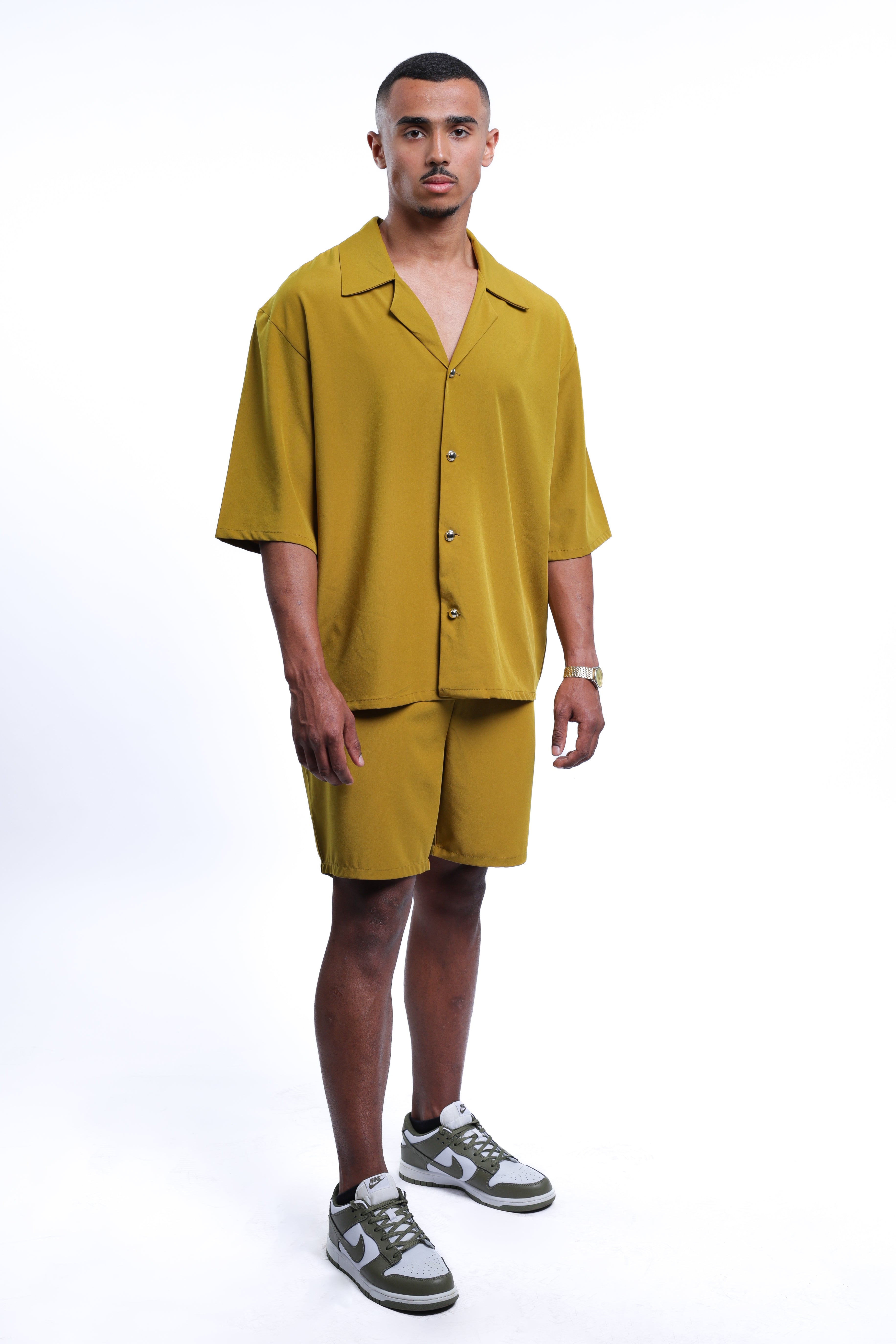 MEJAOUI Sahara Drip Button-Up Set – Mustard Gold