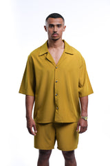 MEJAOUI Sahara Drip Button-Up Set – Mustard Gold