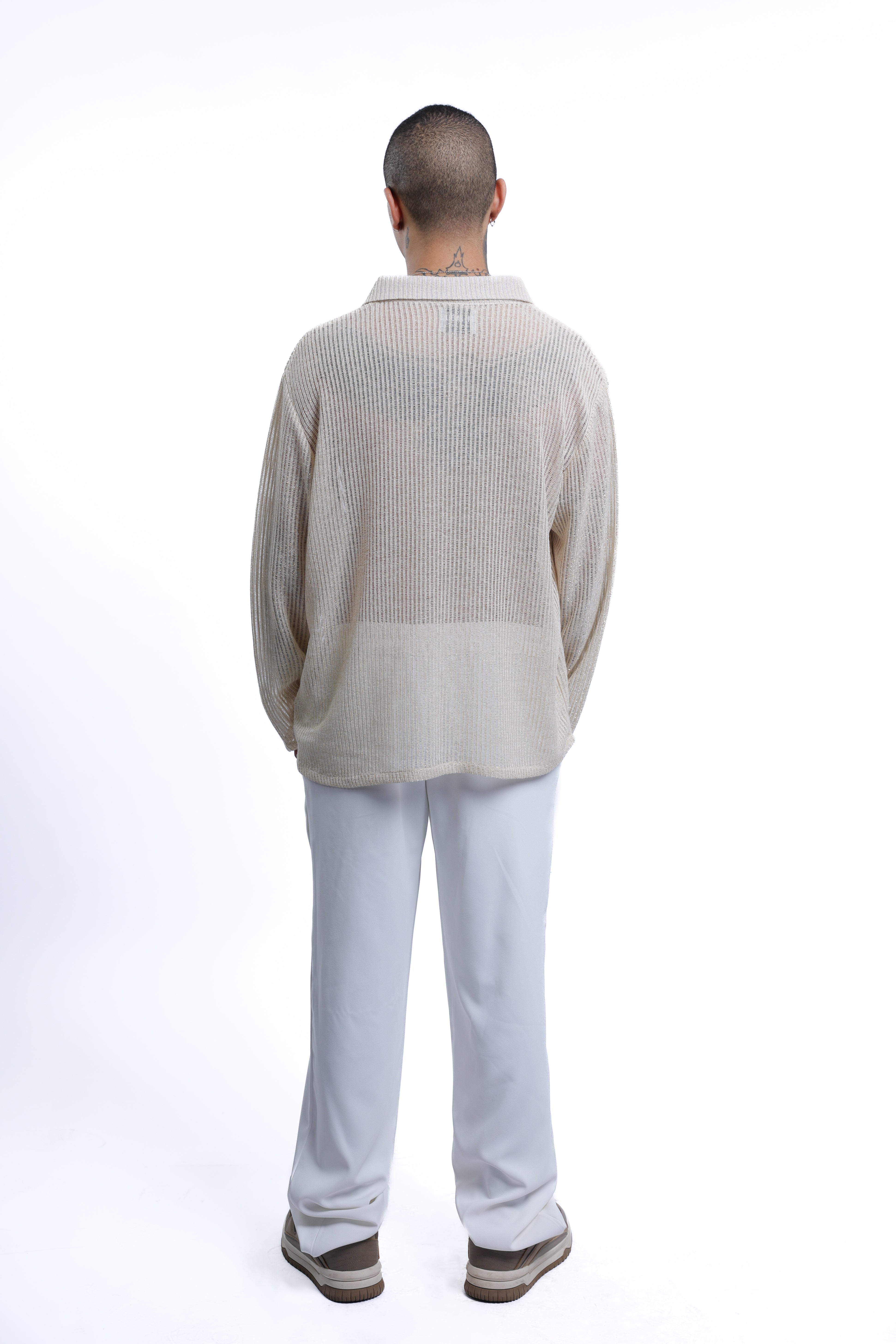 MEJAOUI Sheer Knit Polo – Sandstone