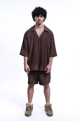 MEJAOUI | Vintage Brown Jacquard Shirt & Shorts Set