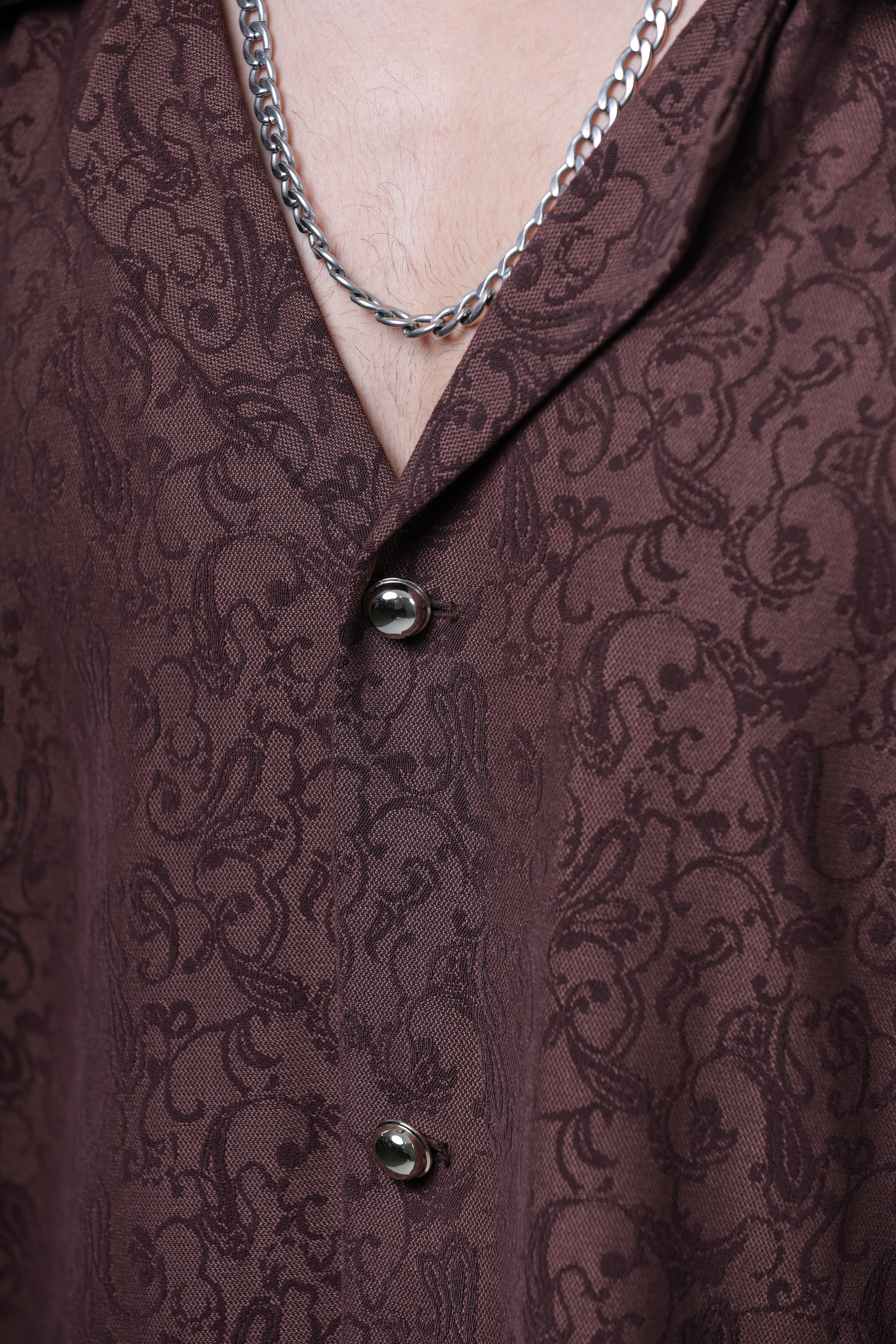 MEJAOUI | Vintage Brown Jacquard Shirt & Shorts Set