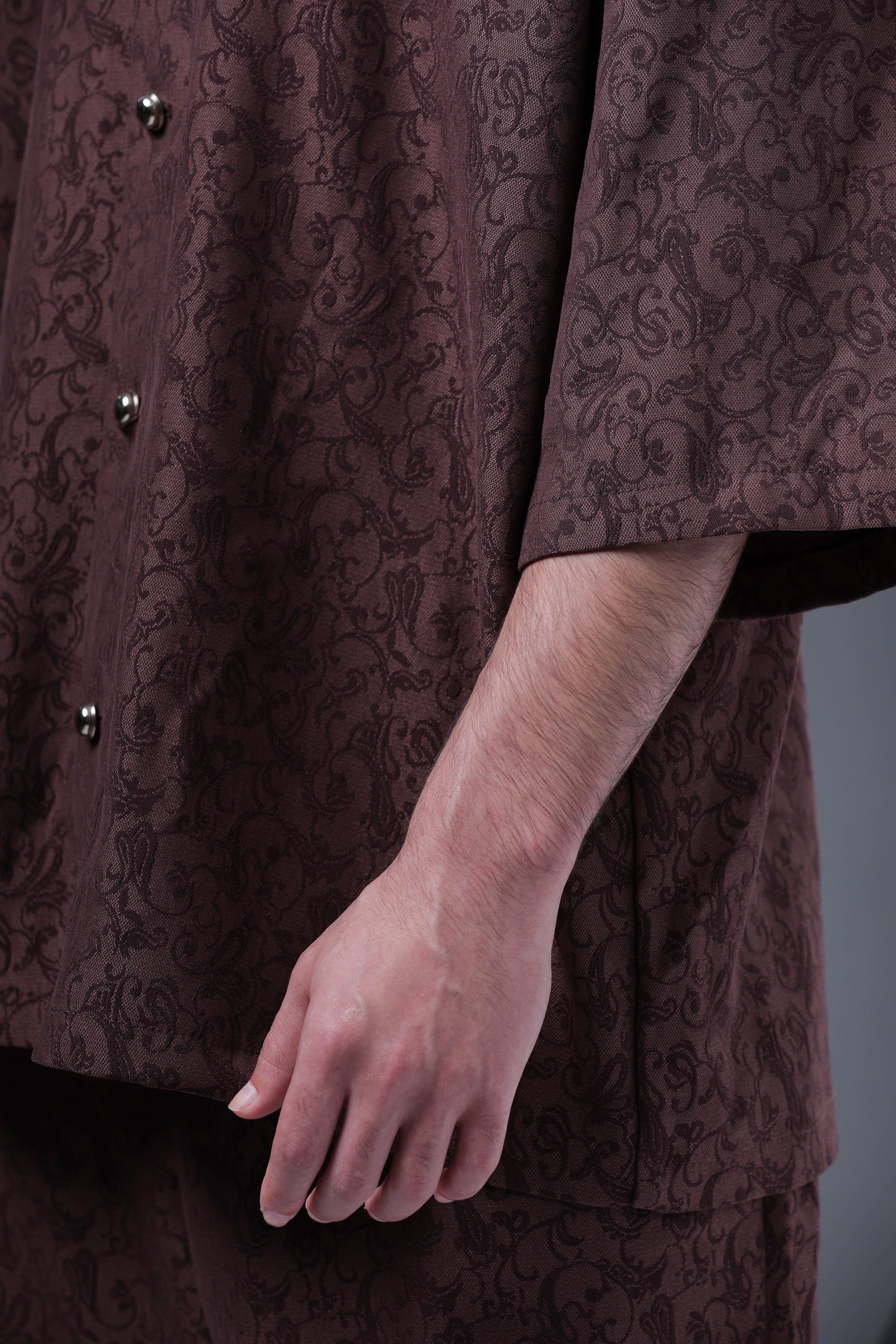 MEJAOUI | Vintage Brown Jacquard Shirt & Shorts Set